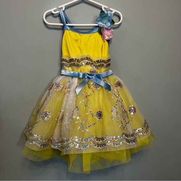 Weissman Dance Solo Yellow & Baby Blue Ballet Costume XS (4-5) with Hair Piece - Picture 7 of 13